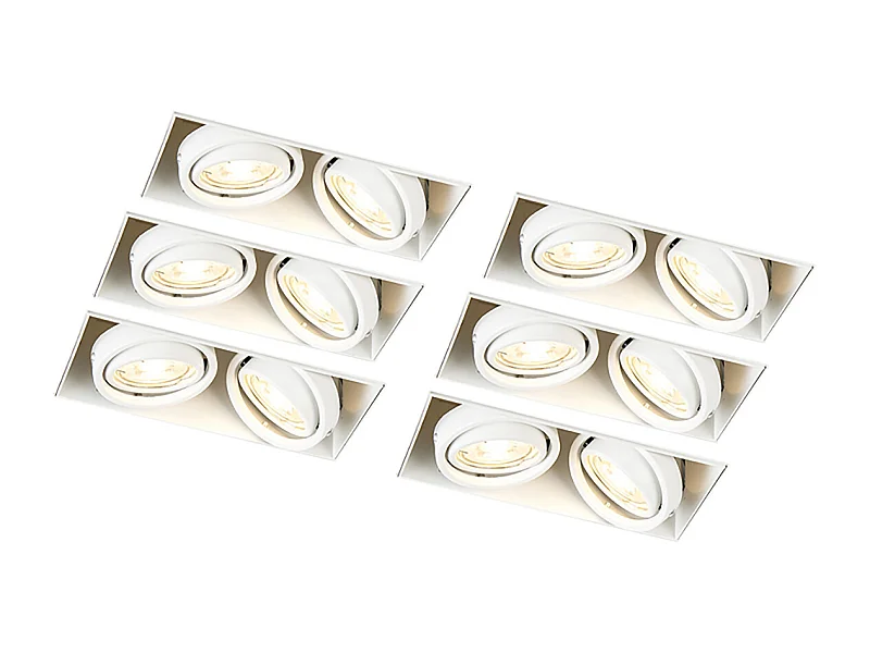 Ensemble de 6 spots encastrés blancs GU10 orientables sans bordure 2 lumières - Oneon