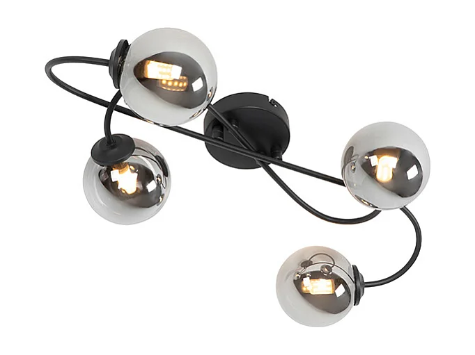 Plafonnier moderne noir 4 lumières avec verre fumé - Athènes