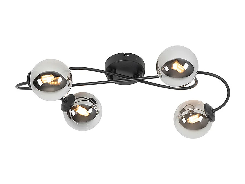 Plafonnier moderne noir à 4 lumières avec verre fumé - Athènes