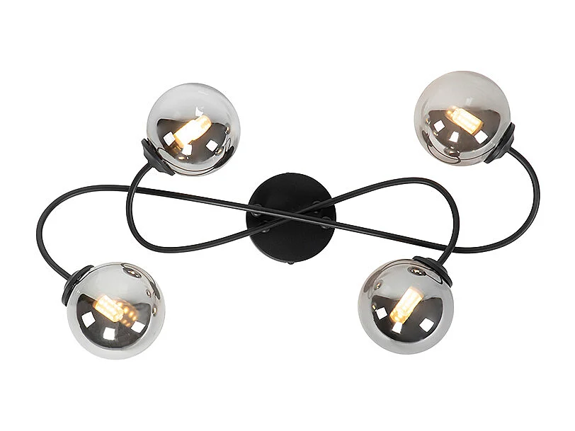 Plafonnier moderne noir à 4 lumières avec verre fumé - Athènes