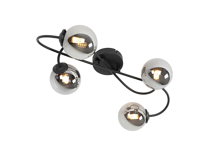 Plafonnier moderne noir à 4 lumières avec verre fumé - Athènes