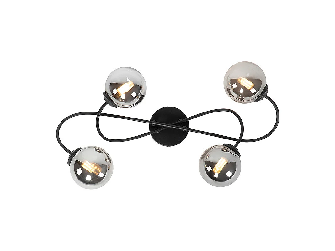 Plafonnier moderne noir 4 lumières avec verre fumé - Athènes