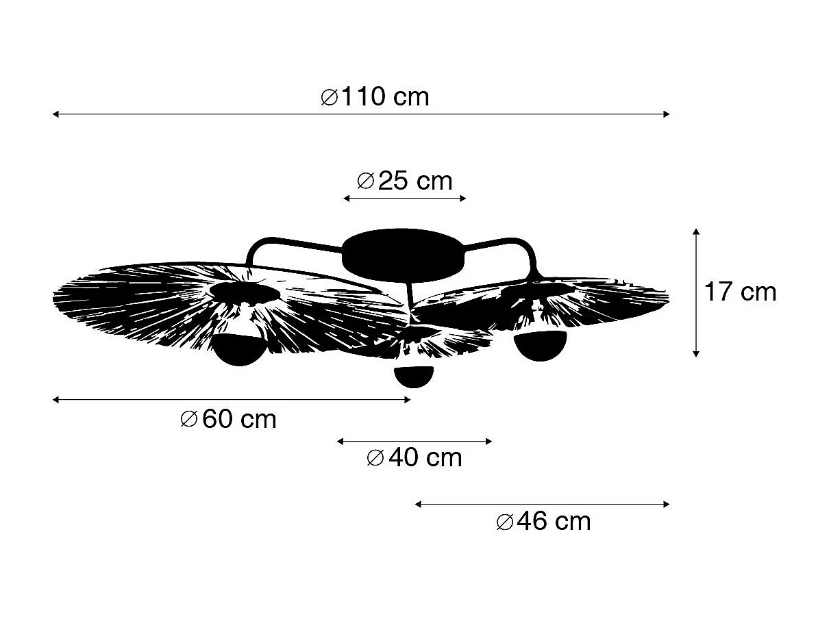 Plafonnier rural noir avec corde 3 lumières - Leia