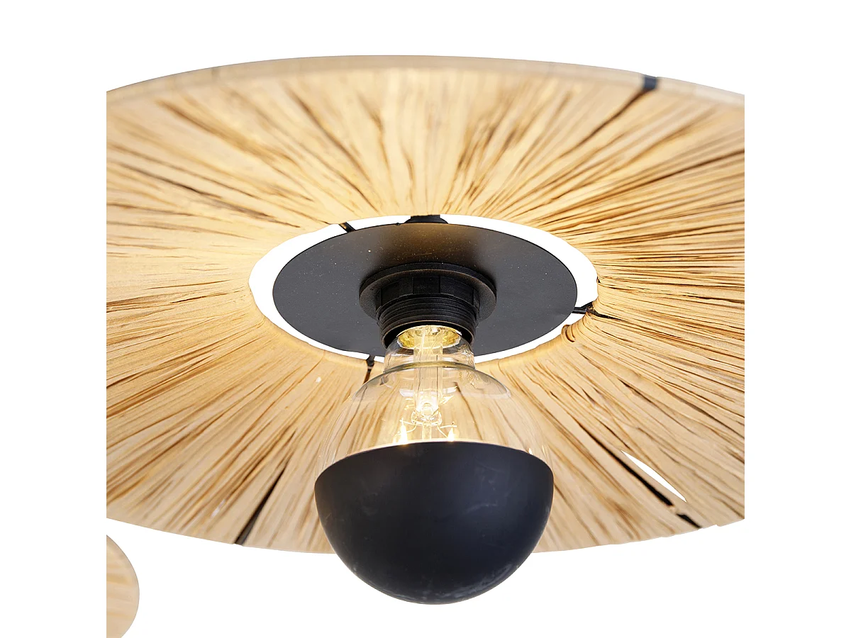 Plafonnier rustique noir avec corde 3 lumières - Leia