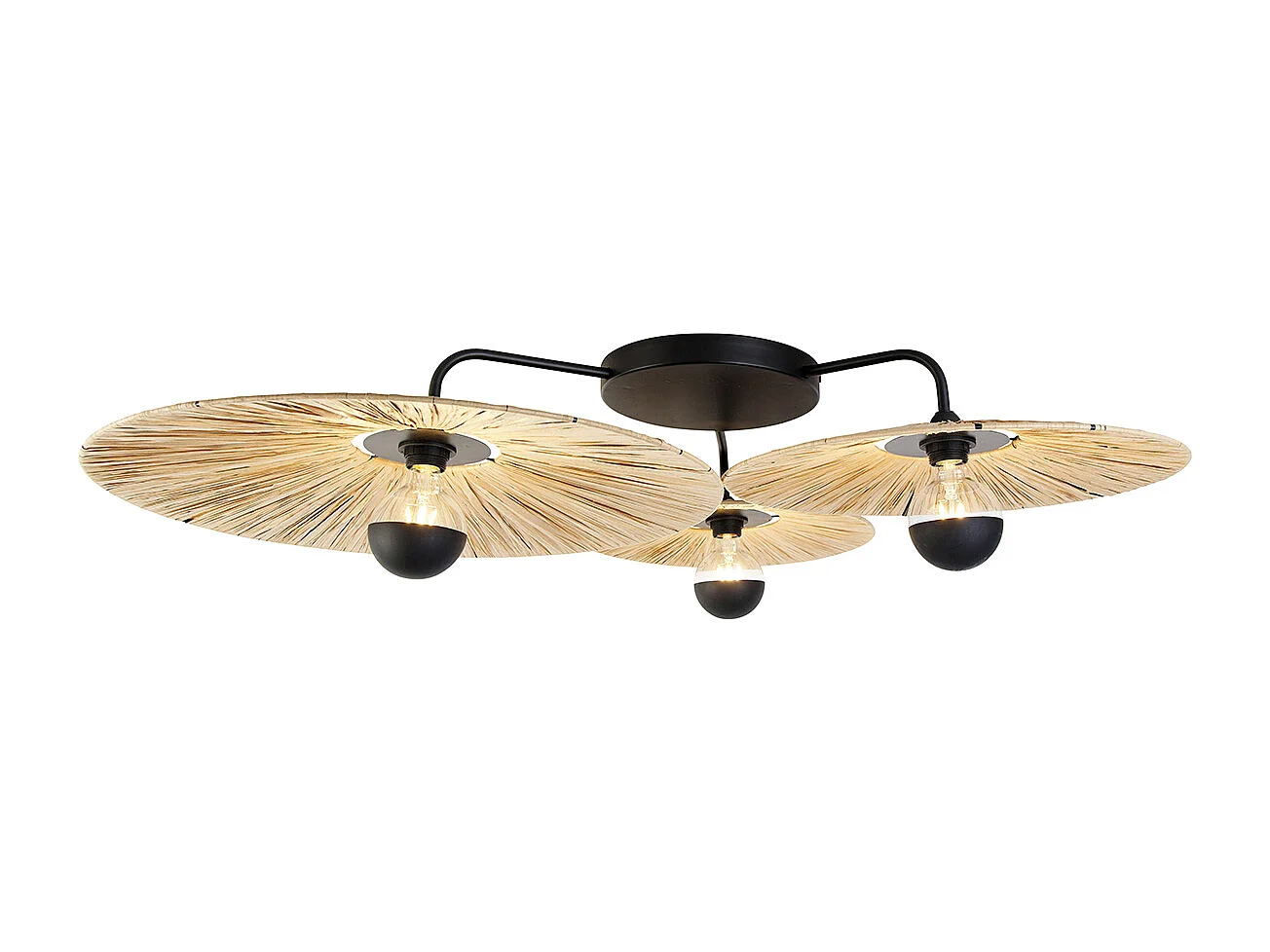 Plafonnier rustique noir avec corde 3 lumières - Leia