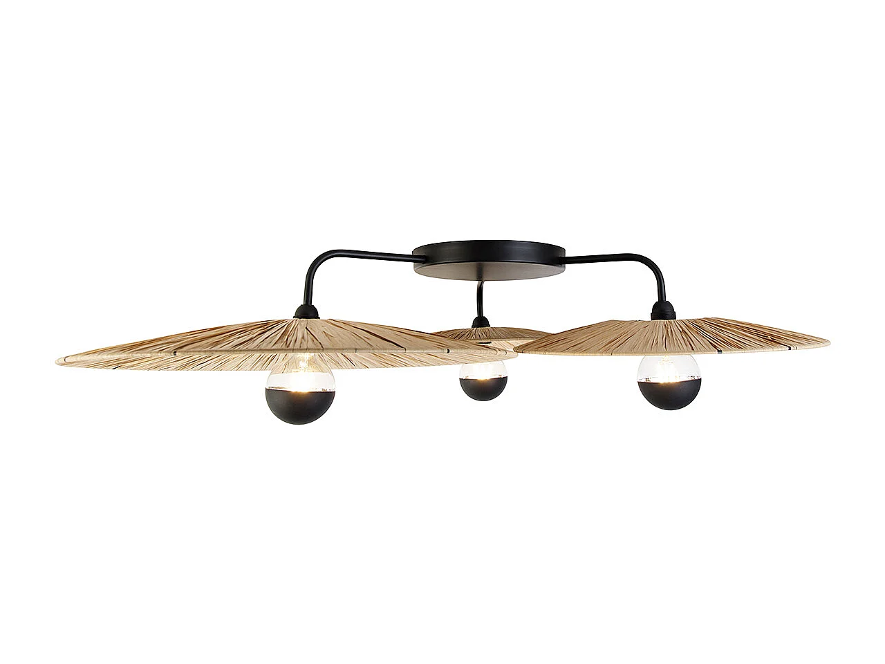 Plafonnier rustique noir avec corde 3 lumières - Leia