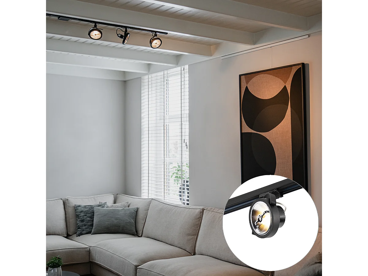 Système sur rail avec 3 spots noirs monophasé - Go