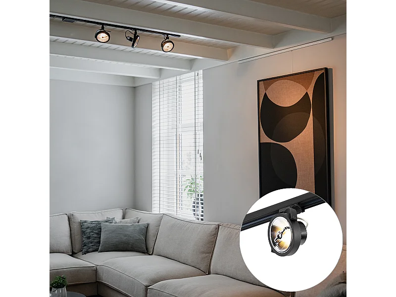 Système sur rail avec 3 spots noirs monophasé - Go