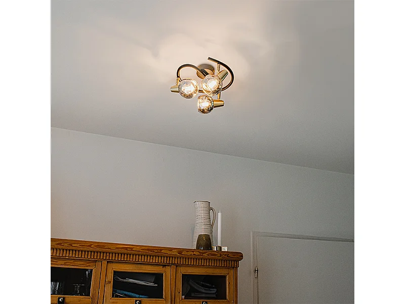 Plafonnier noir 44,5 cm avec verre fumé 3 lumières - Vidro