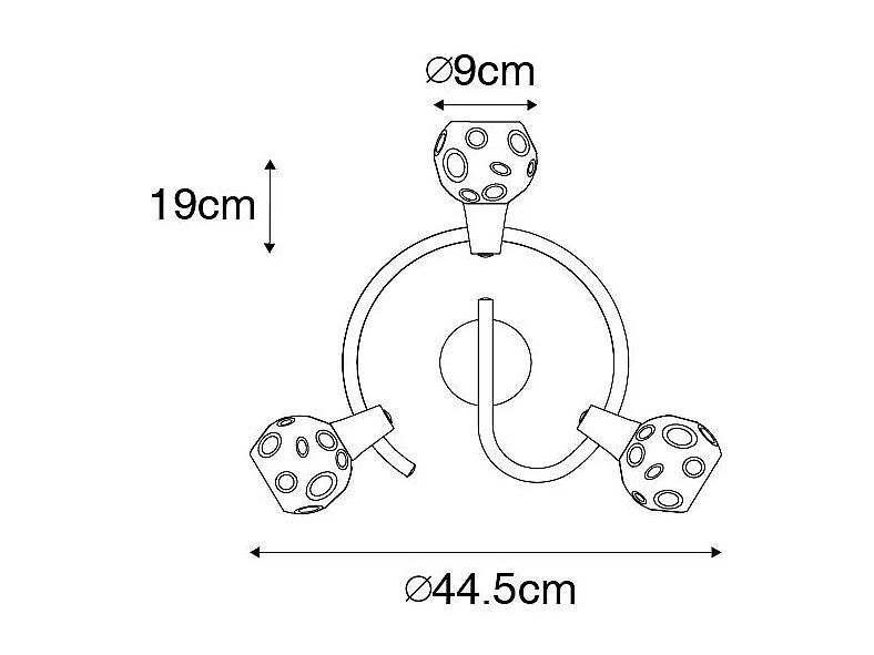 Plafonnier noir 44,5 cm avec verre fumé 3 lumières - Vidro