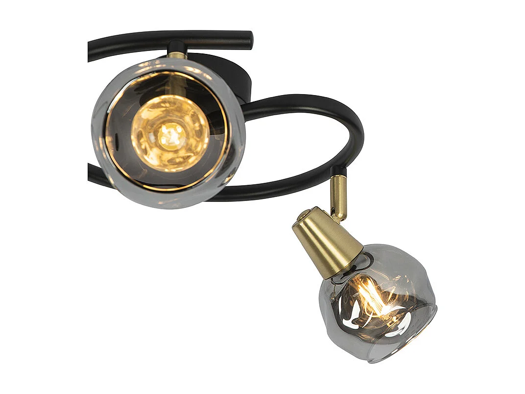 Plafonnier noir 44,5 cm avec verre fumé 3 lumières - Vidro