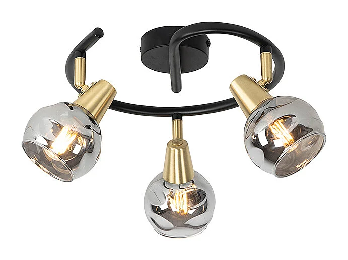 Plafonnier noir 44,5 cm avec verre fumé 3 lumières - Vidro