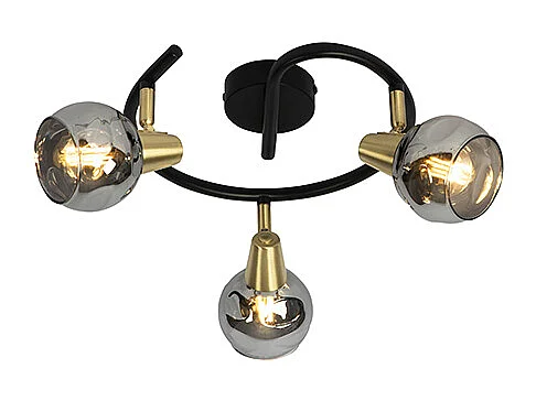 Plafonnier noir 44,5 cm avec verre fumé 3 lumières - Vidro