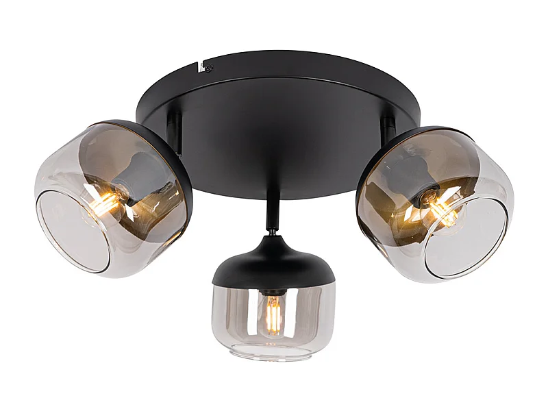 Spot design noir avec verre doré et fumé 3 lumières rond - Kyan