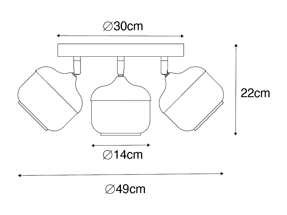 Spot design noir avec verre doré et fumé 3 lumières rond - Kyan