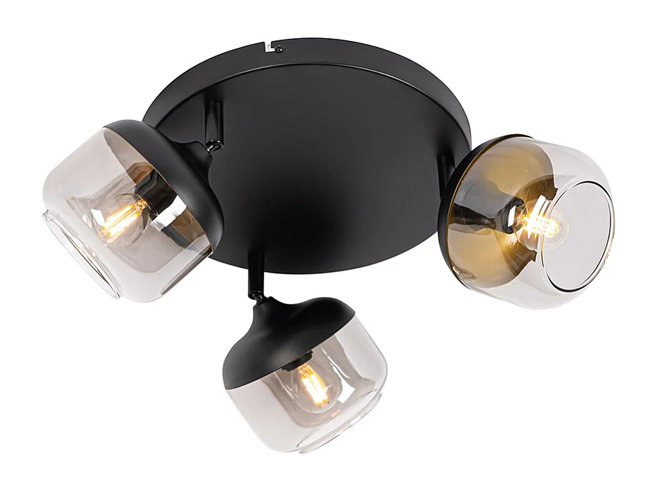 Spot design noir avec verre doré et fumé 3 lumières rond - Kyan