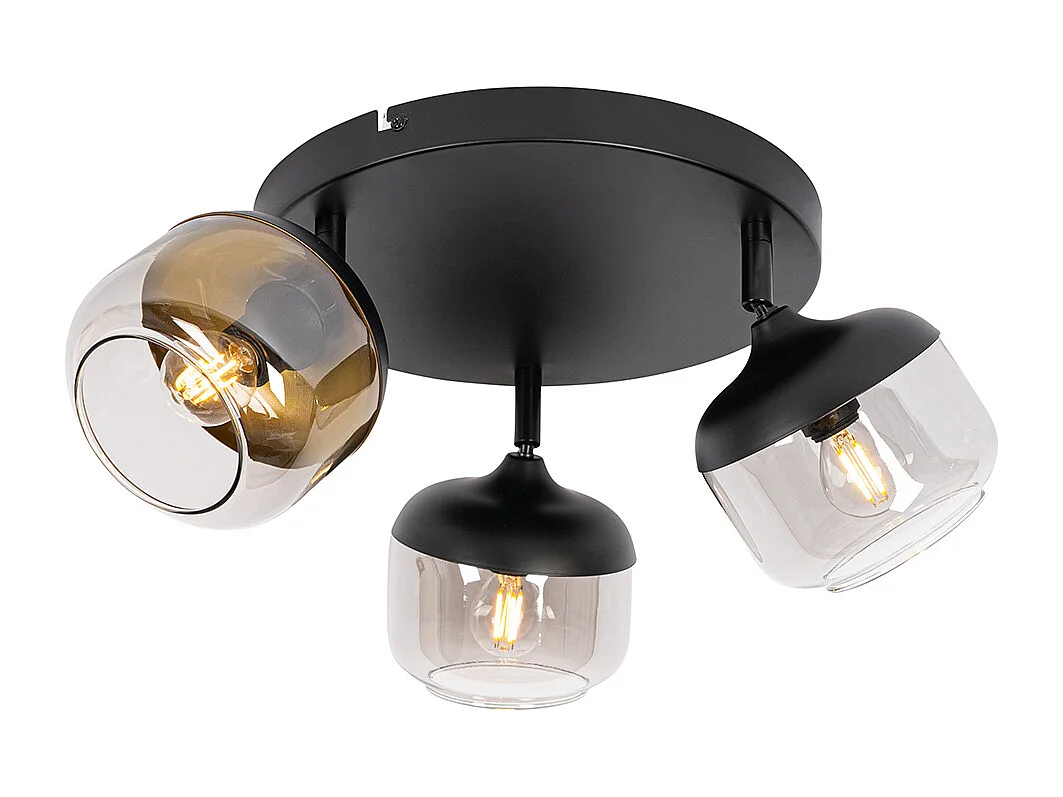 Spot design noir avec verre doré et fumé 3 lumières rond - Kyan