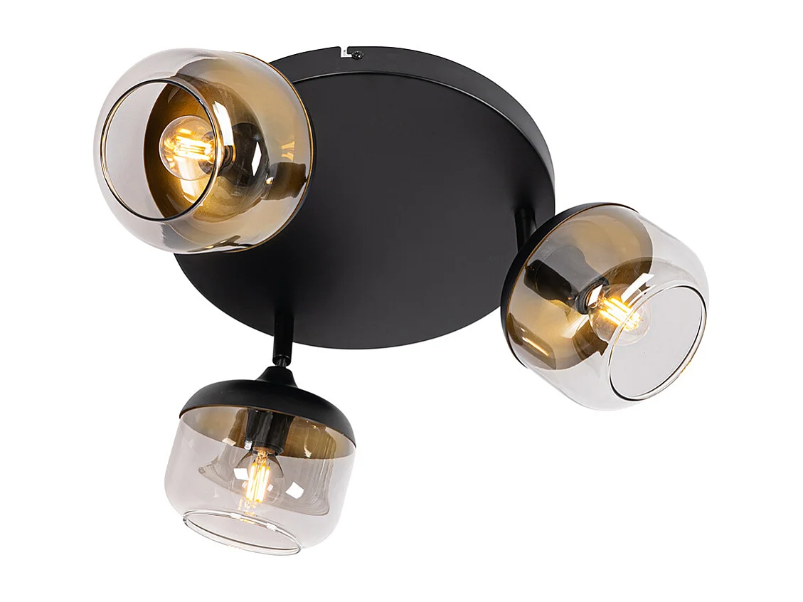 Spot design noir avec verre doré et fumé 3 lumières rond - Kyan