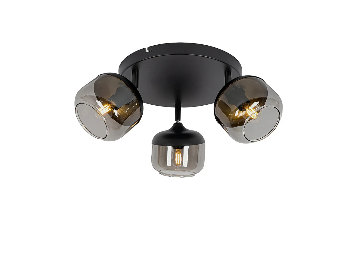 Spot design noir avec verre doré et fumé 3 lumières rond - Kyan