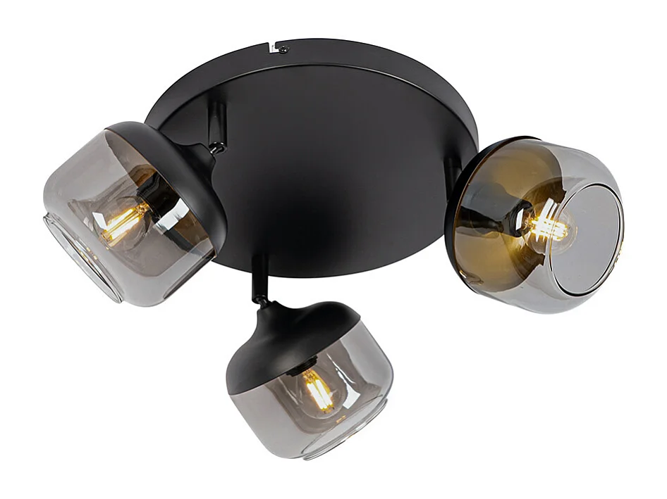 Spot design noir avec verre doré et fumé 3 lumières rond - Kyan