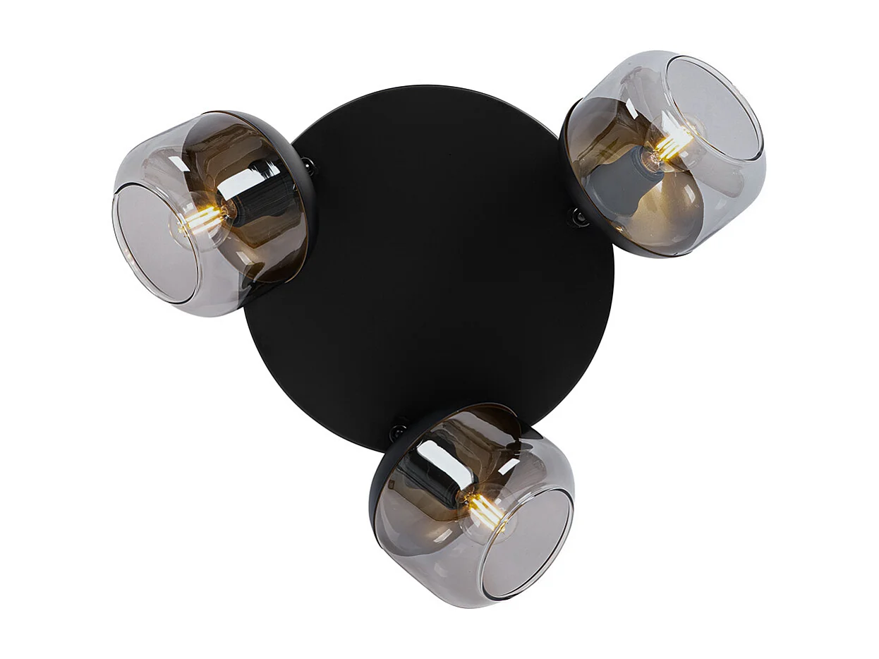 Spot design noir avec verre doré et fumé 3 lumières rond - Kyan