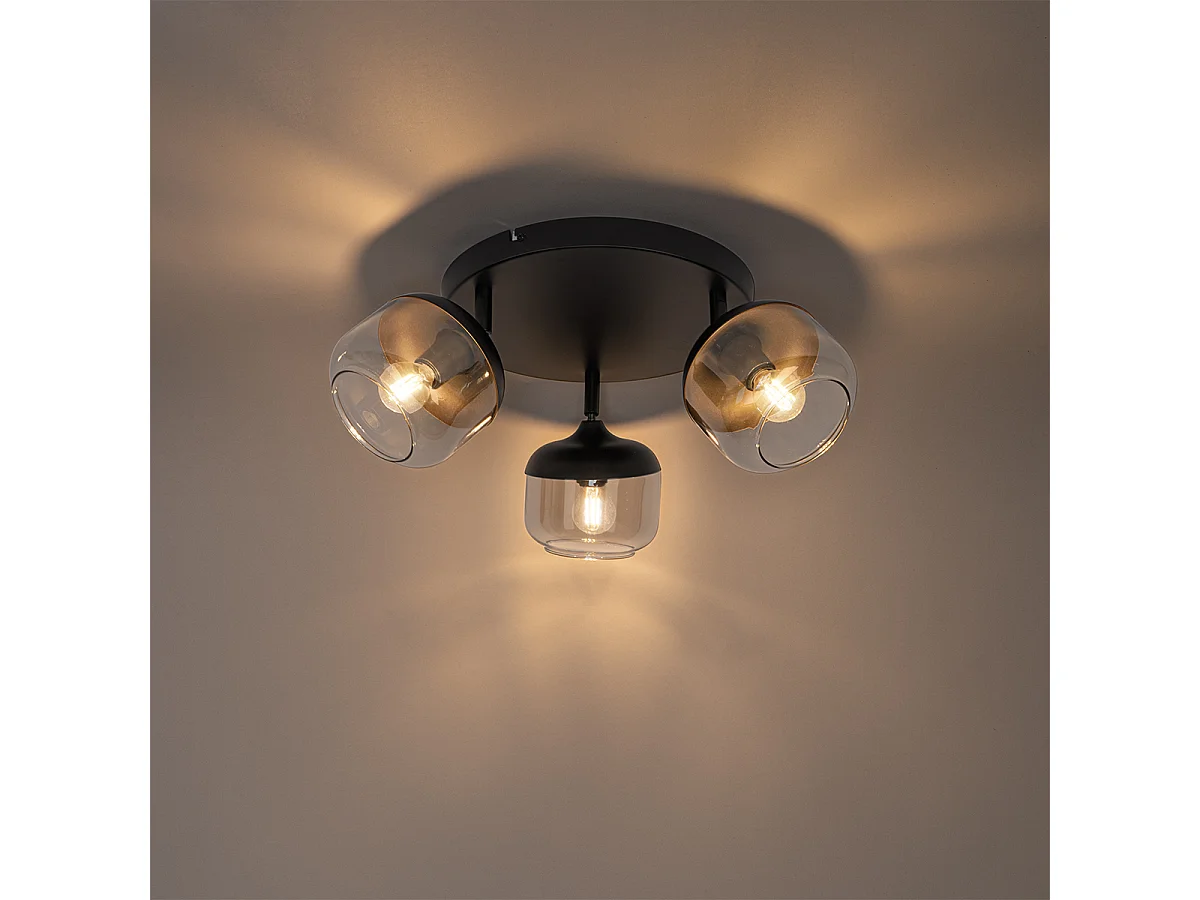 Spot design noir avec verre doré et fumé 3 lumières rond - Kyan