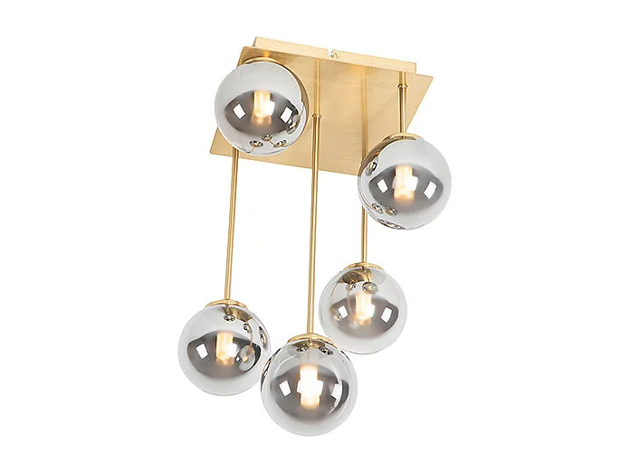 Plafonnier moderne doré à 5 lumières avec verre fumé - Athènes