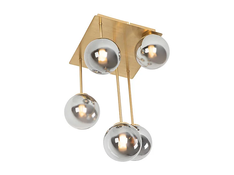 Plafonnier moderne doré 5 lumières avec verre fumé - Athènes