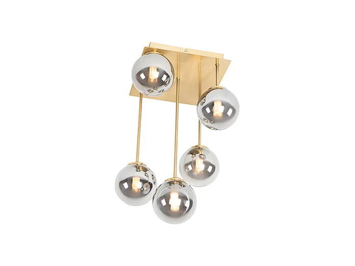 Plafonnier moderne doré à 5 lumières avec verre fumé - Athènes