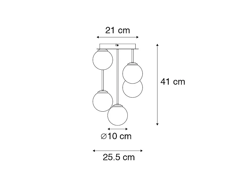 Plafonnier moderne doré 5 lumières avec verre fumé - Athènes