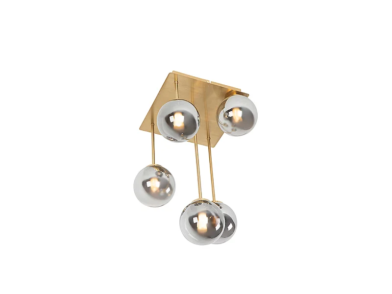 Plafonnier moderne doré 5 lumières avec verre fumé - Athènes