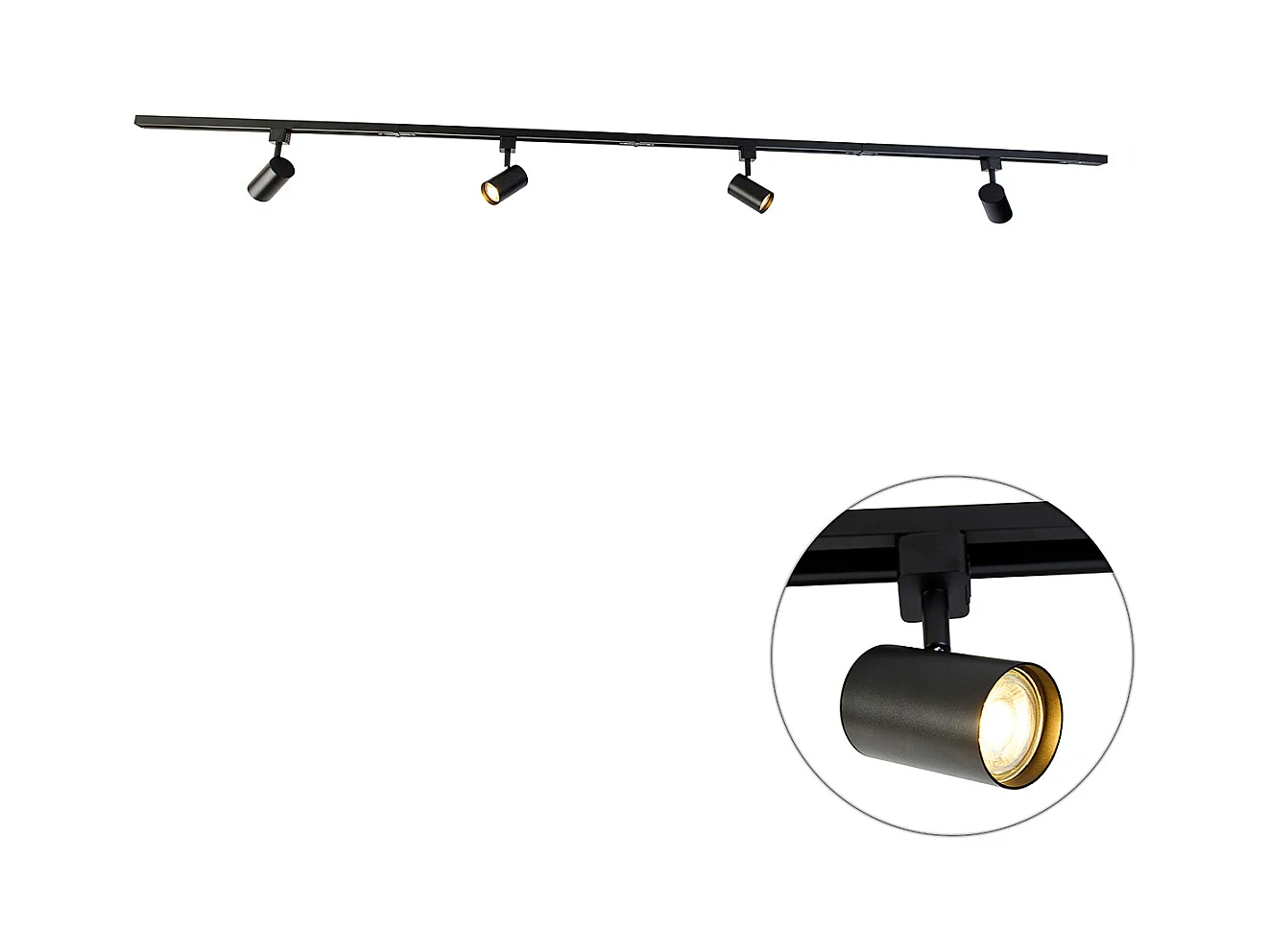 Système sur rail moderne noir 4 lumières monophasé - Yade