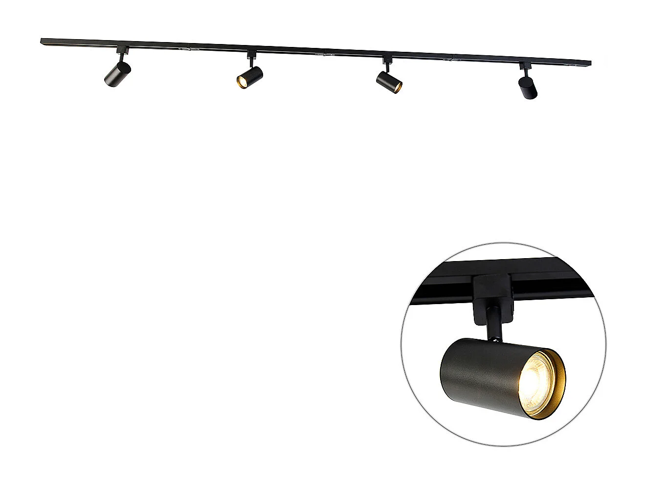 Système sur rail moderne noir 4 lumières monophasé - Yade
