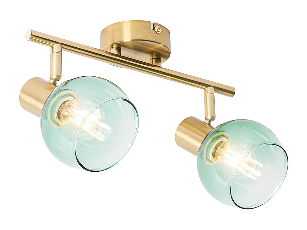 Spot Art Déco or avec verre vert 2 lumières - Vidro
