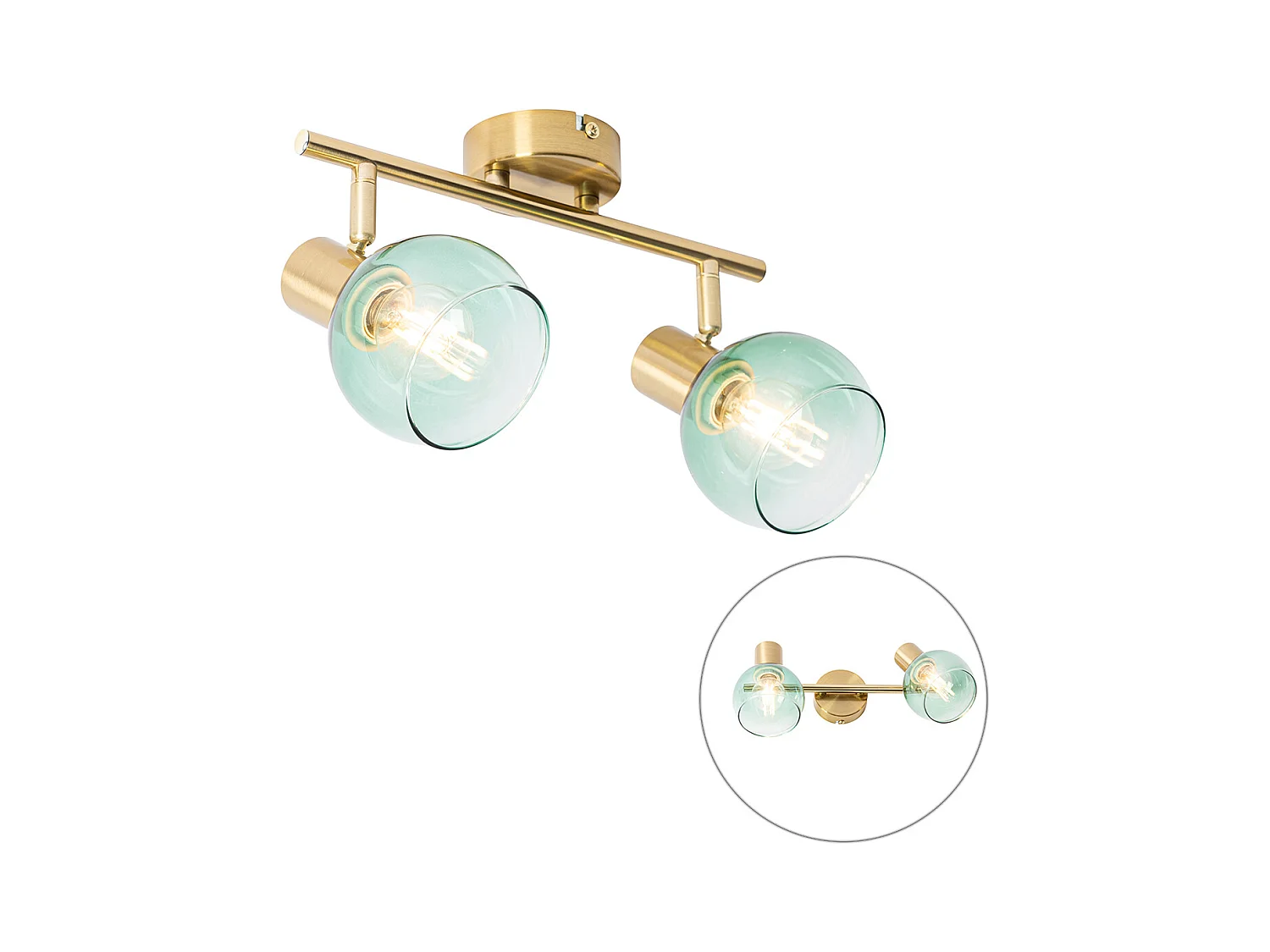 Spot Art Déco or avec verre vert 2 lumières - Vidro
