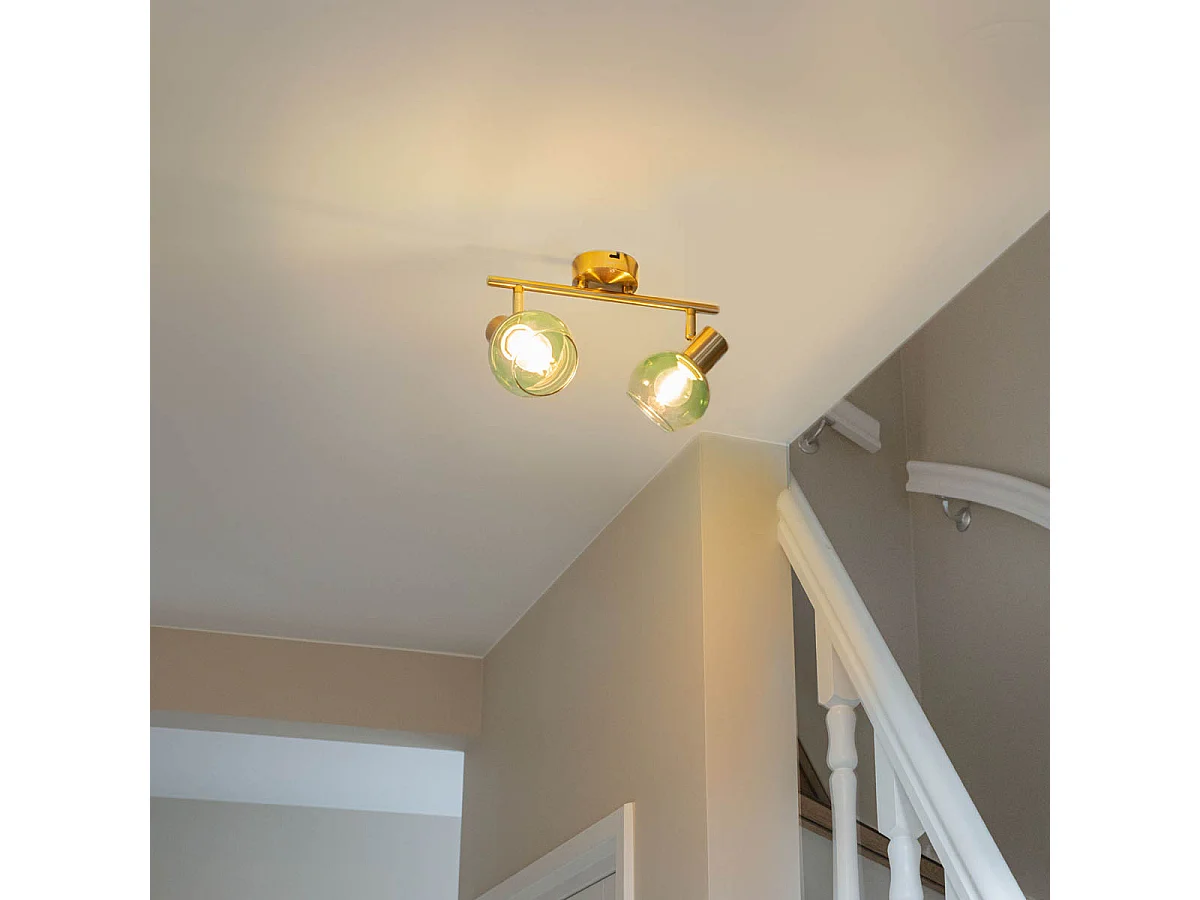 Spot Art Déco doré avec verre vert 2 lumières - Vidro