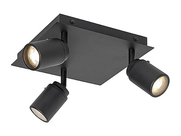 Spot moderne carré noir 3 lumières IP44 - Ducha