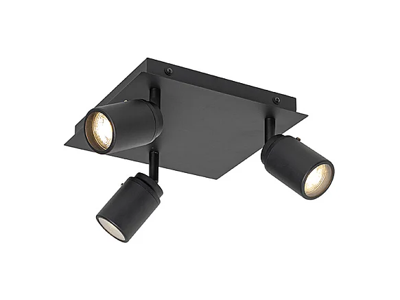 Spot moderne carré noir 3 lumières IP44 - Ducha