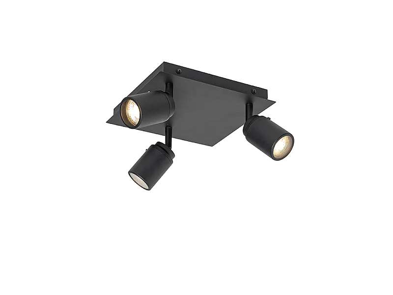 Spot de salle de bain moderne noir carré 3 lumières IP44 - Ducha