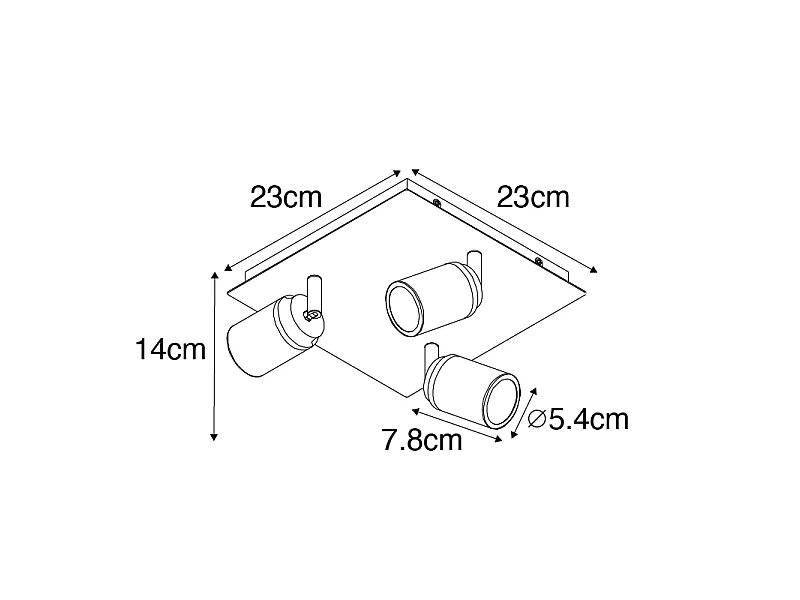 Spot de salle de bain moderne noir carré 3 lumières IP44 - Ducha