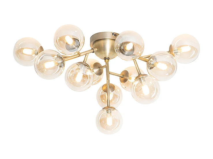 Plafonnier Art Déco bronze avec verre ambré 12 lumières - Bianca