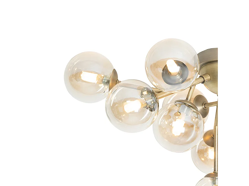 Plafonnier Art Déco bronze avec verre ambré 12 lumières - Bianca