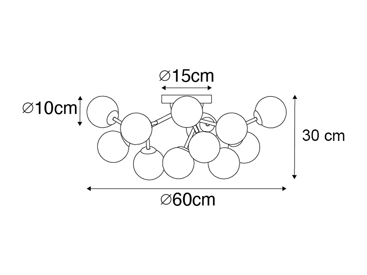 Plafonnier Art Déco bronze avec verre ambré 12 lumières - Bianca