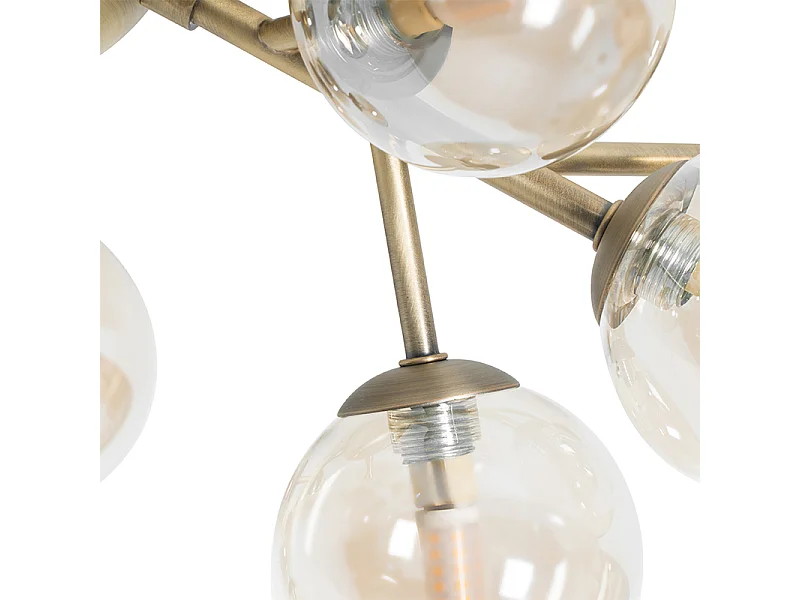 Plafonnier Art Déco bronze avec verre ambré 12 lumières - Bianca