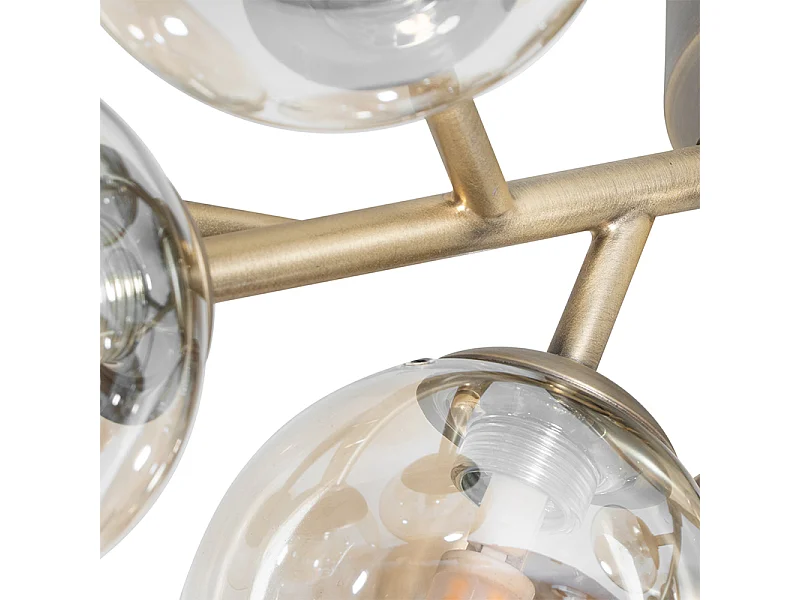 Plafonnier Art Déco bronze avec verre ambré 12 lumières - Bianca