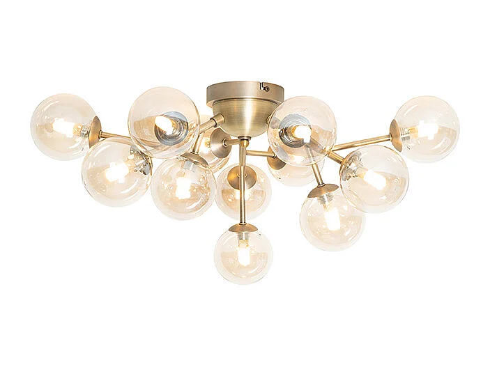 Plafonnier Art Déco bronze avec verre ambré 12 lumières - Bianca