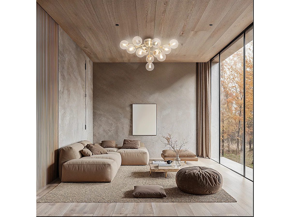 Plafonnier Art Déco bronze avec verre ambré 12 lumières - Bianca