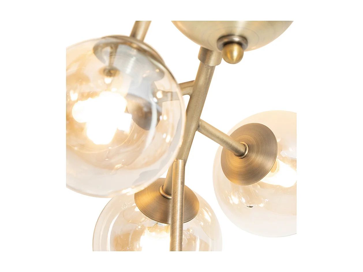 Plafonnier Art Déco bronze avec verre ambré 12 lumières - Bianca