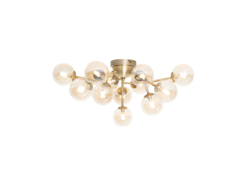 Plafonnier Art Déco bronze avec verre ambré 12 lumières - Bianca