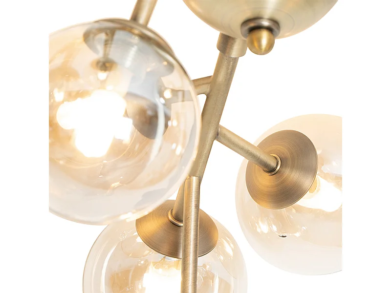 Plafonnier Art Déco bronze avec verre ambré 12 lumières - Bianca